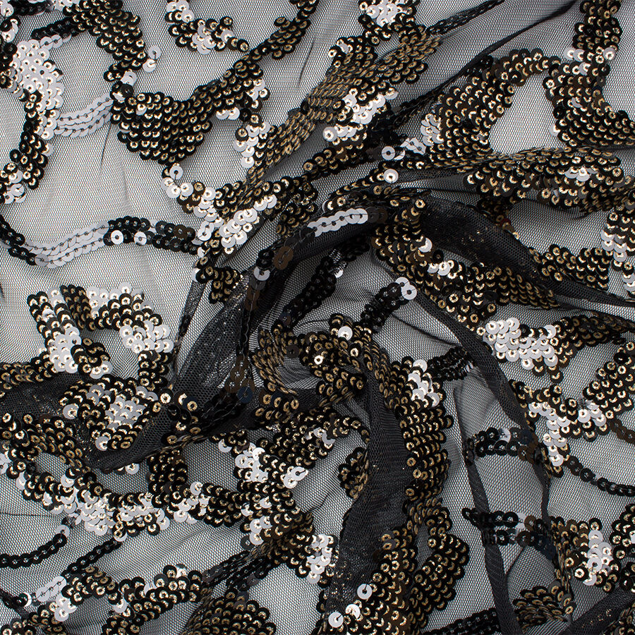 Black & Gold Sequinned Stretch Tulle