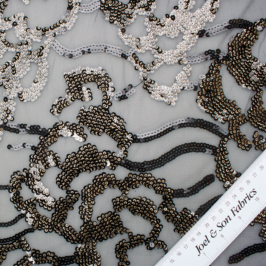 Black & Gold Sequinned Stretch Tulle