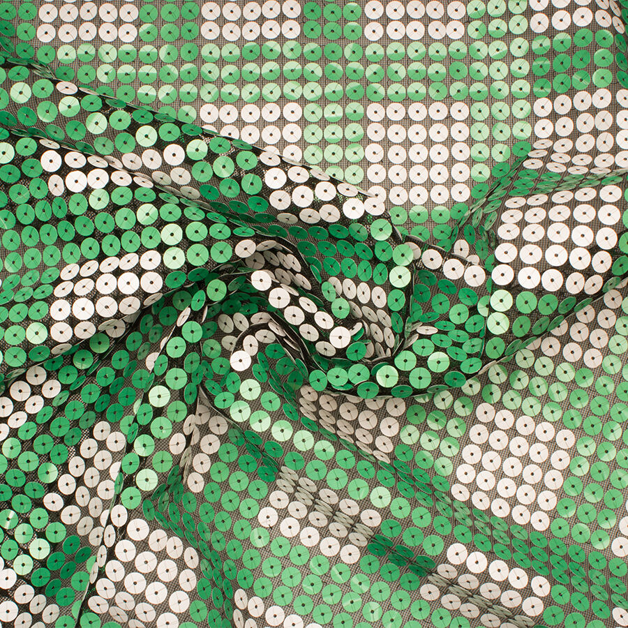 Apple Green & White Checkered Sequinned Tulle