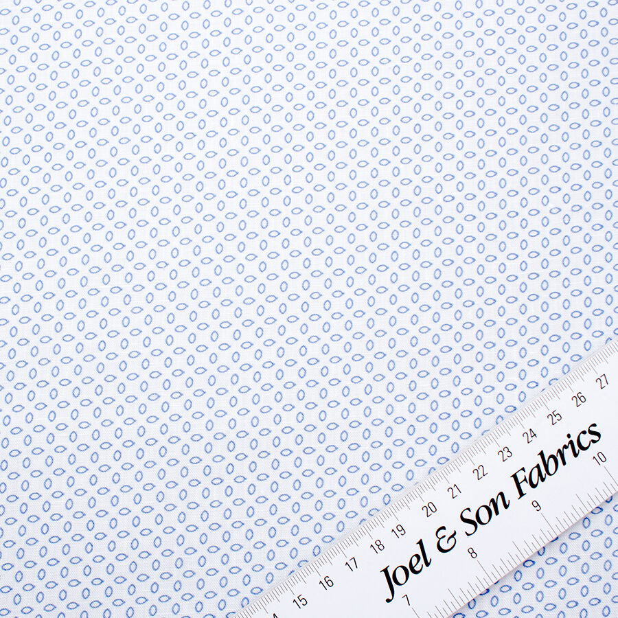 Geo Printed Superfine Blue/White Pure Linen