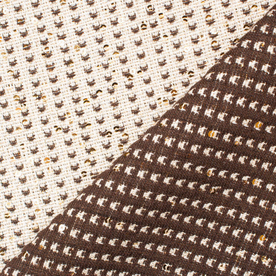 Beige, Brown & Gold Sequinned Bouclé