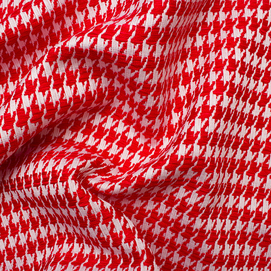 Red & White Woven Houndstooth Bouclé