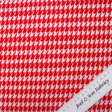 Red & White Woven Houndstooth Bouclé