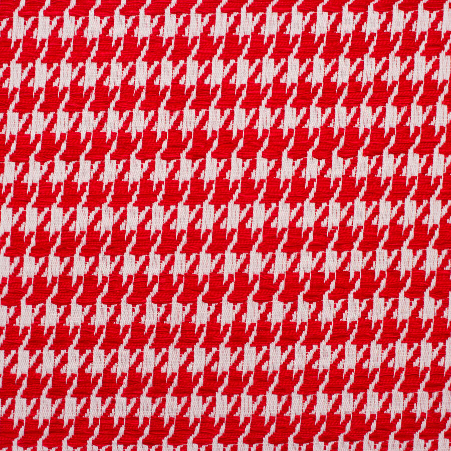 Red & White Woven Houndstooth Bouclé