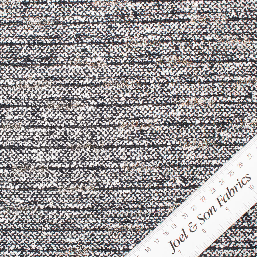 Black & White Metallic Cotton Blend Bouclé
