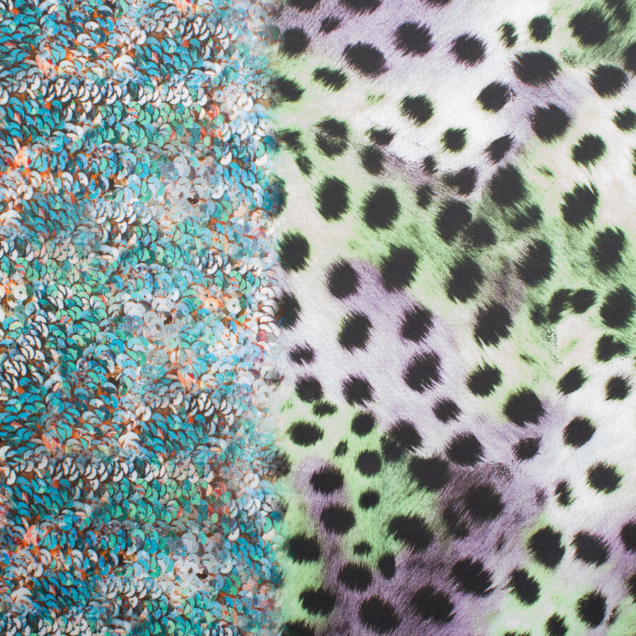 Purple & Green Animal Printed Cotton (A 2.45m Piece)