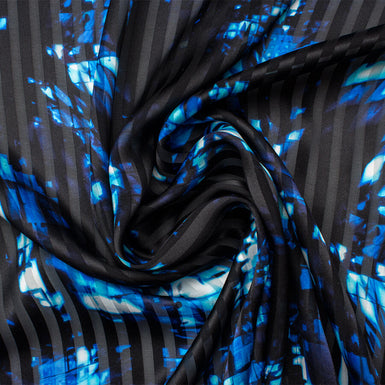 Blue & Black Printed Silk Jacquard