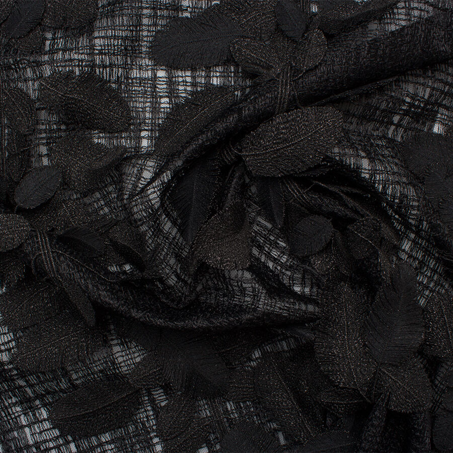 Black Feather Embroidered Tulle