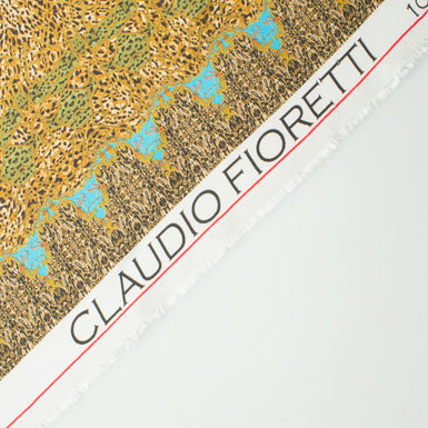 Brown Animal & Turquoise Patterned Printed Pure Silk Twill