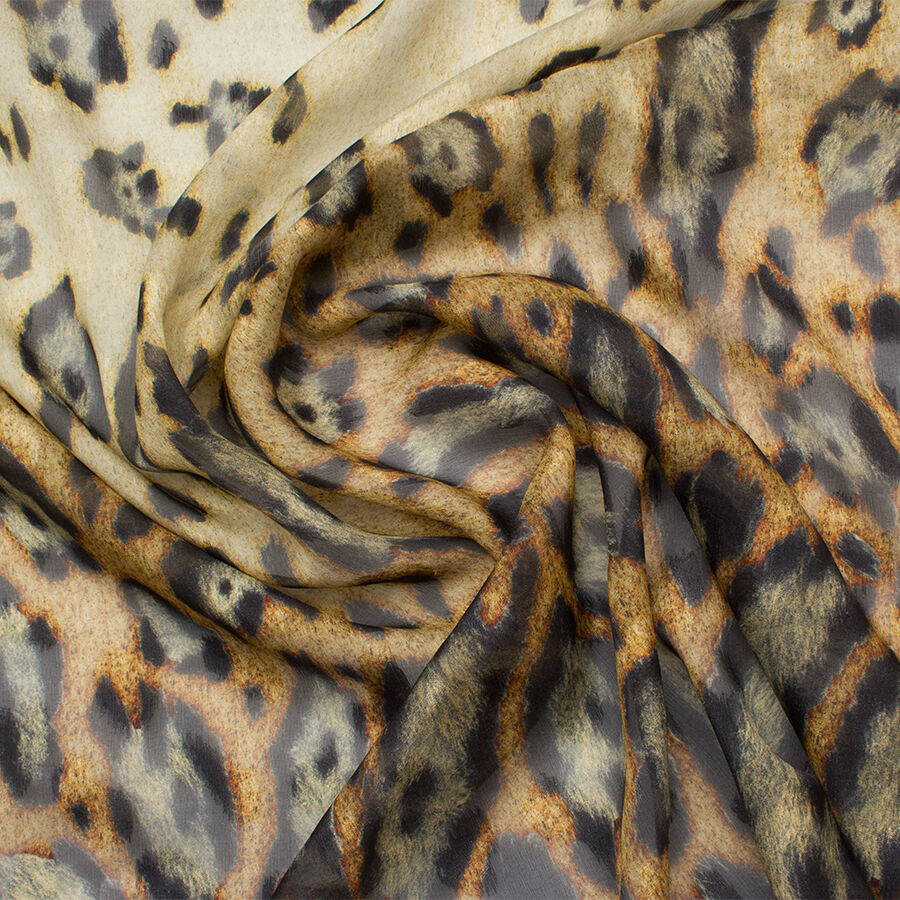 Brown Animal Printed Chiffon Jacquard