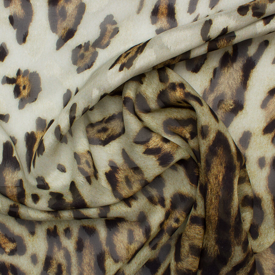 Brown Animal Printed Chiffon Jacquard