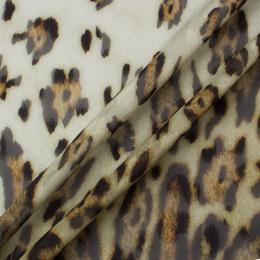 Brown Animal Printed Chiffon Jacquard