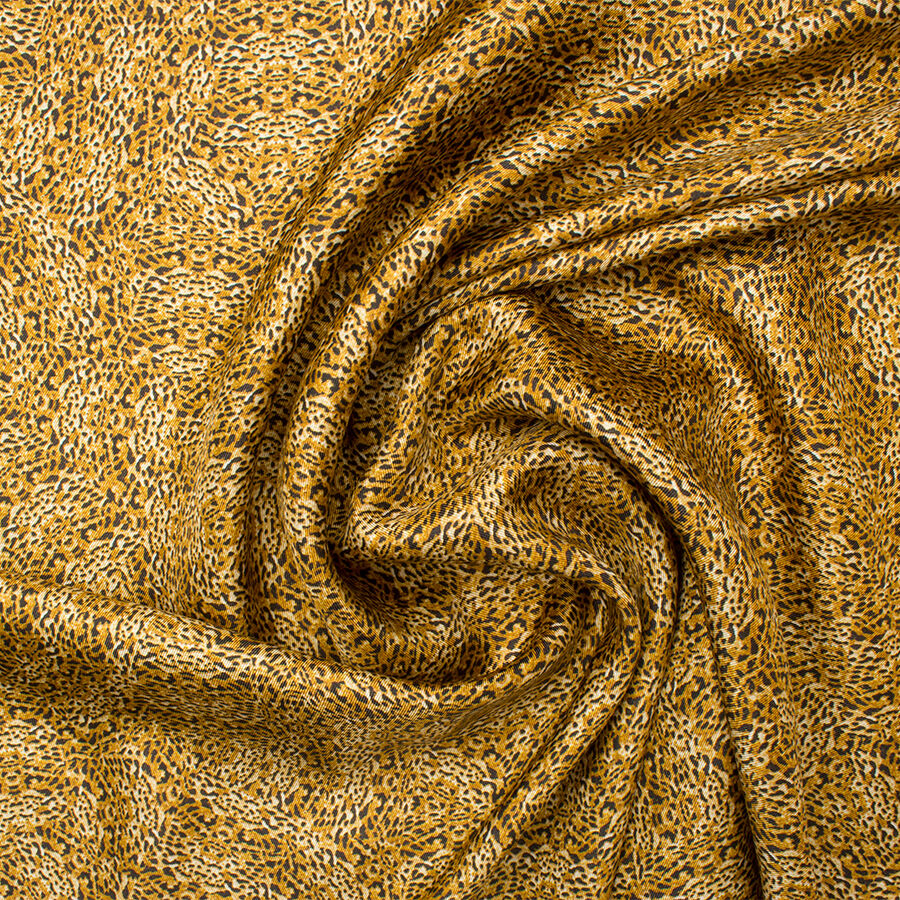 Brown Animal & Orange Patterned Printed Pure Silk Twill