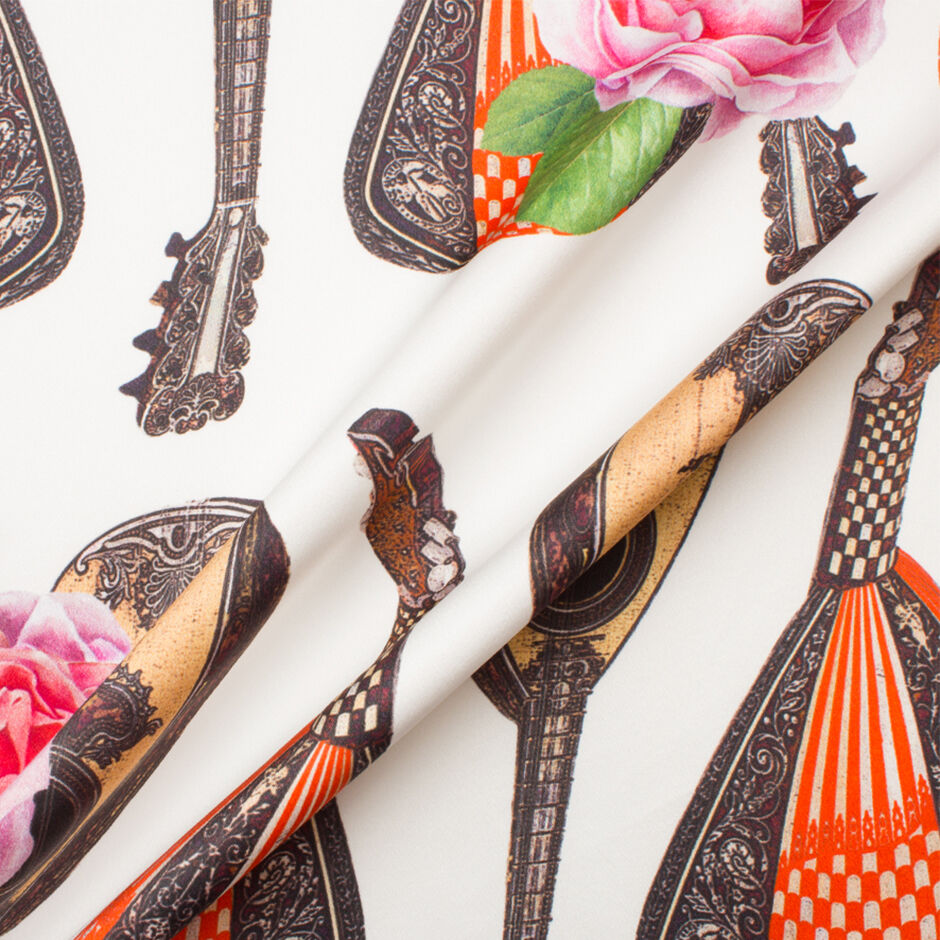 Mandolin' Ivory Crêpe Printed Silk