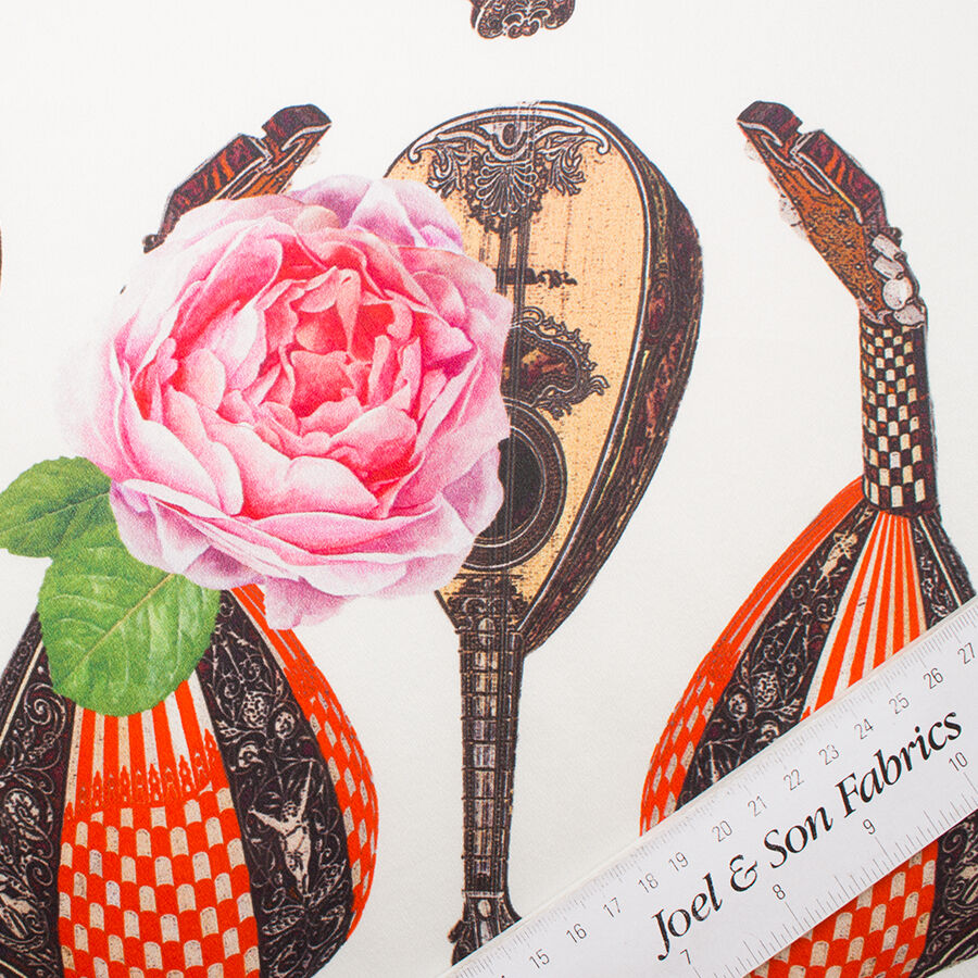 'Mandolin' Printed Ivory Silk Satin Crêpe