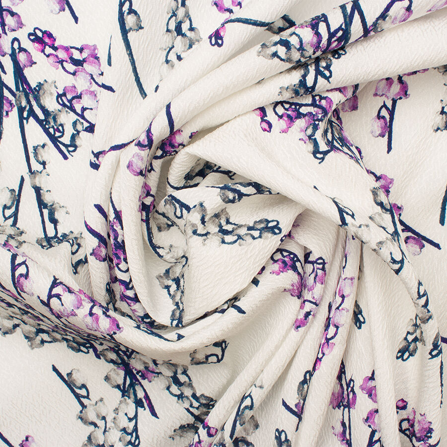 Blue & Purple Floral Printed Ivory Cloqué (A 2.80m Piece)