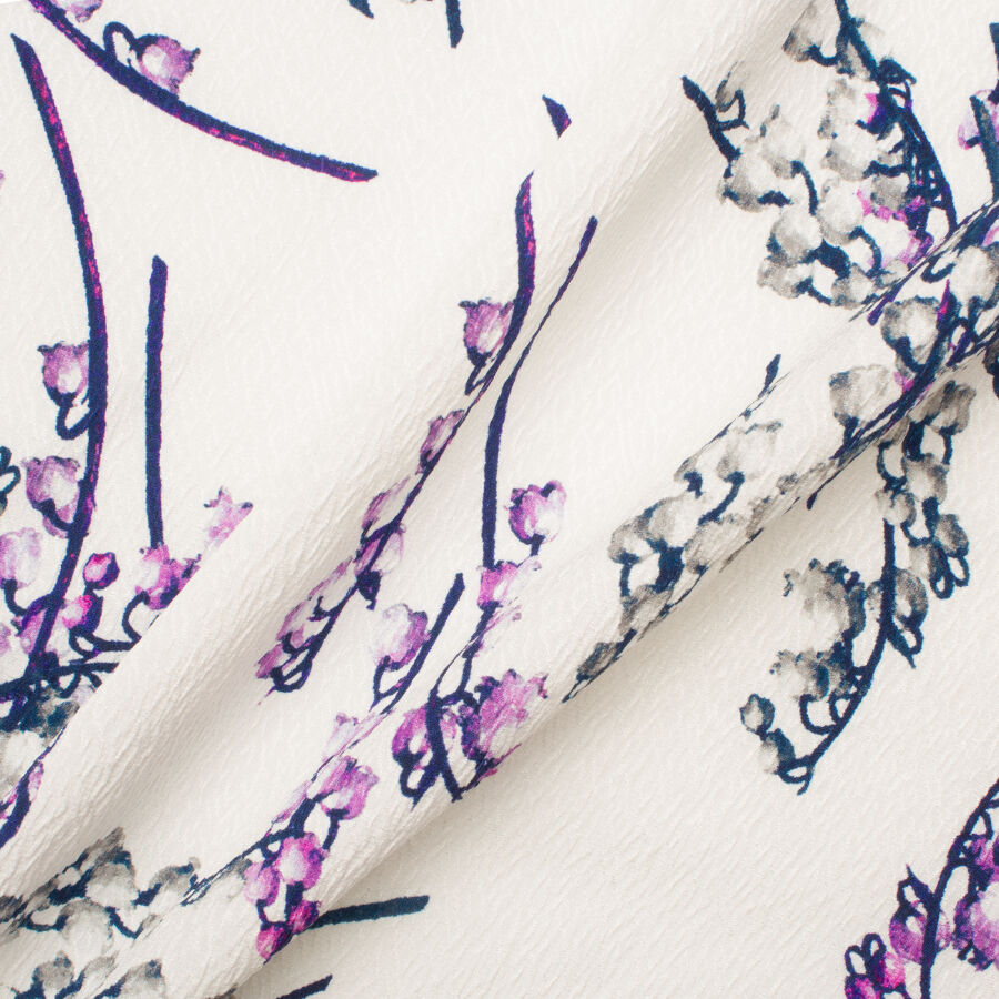 Blue & Purple Floral Printed Ivory Cloqué (A 2.80m Piece)