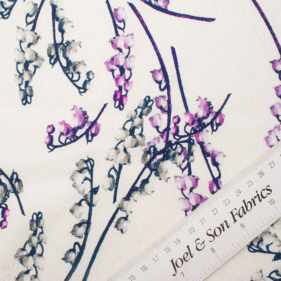 Blue & Purple Floral Printed Ivory Cloqué (A 2.80m Piece)