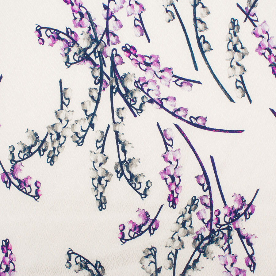 Blue & Purple Floral Printed Ivory Cloqué (A 2.80m Piece)
