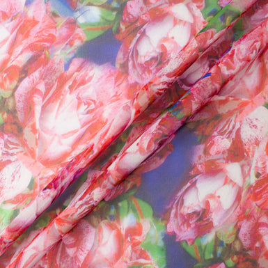 Red & Pink Floral Printed Silk Georgette