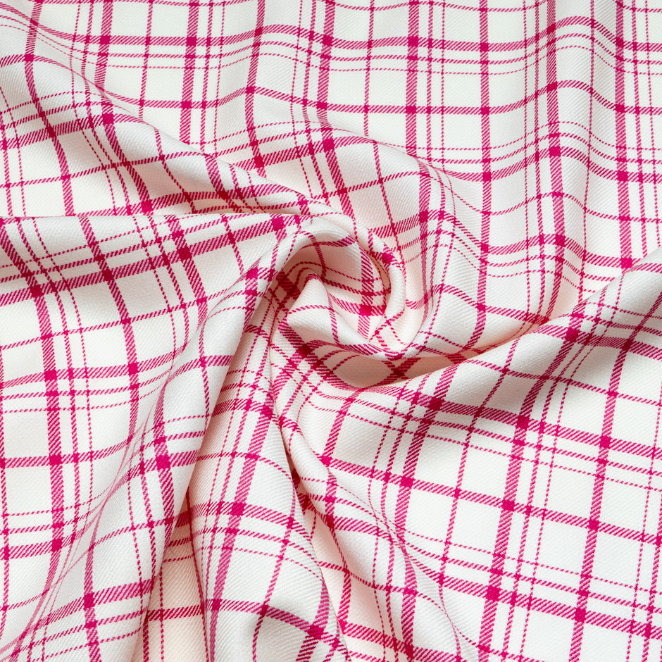 Fuchsia Pink & Off-White Pure Wool Tartan