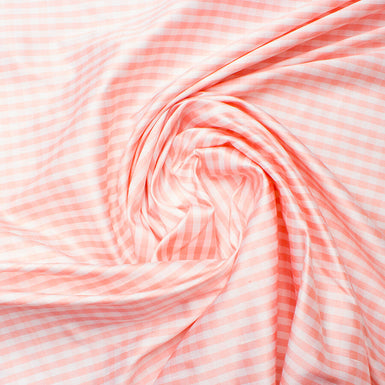 Salmon Pink & White Checkered Silk Shantung