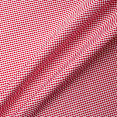 Red & White Small Checkered Silk Shantung