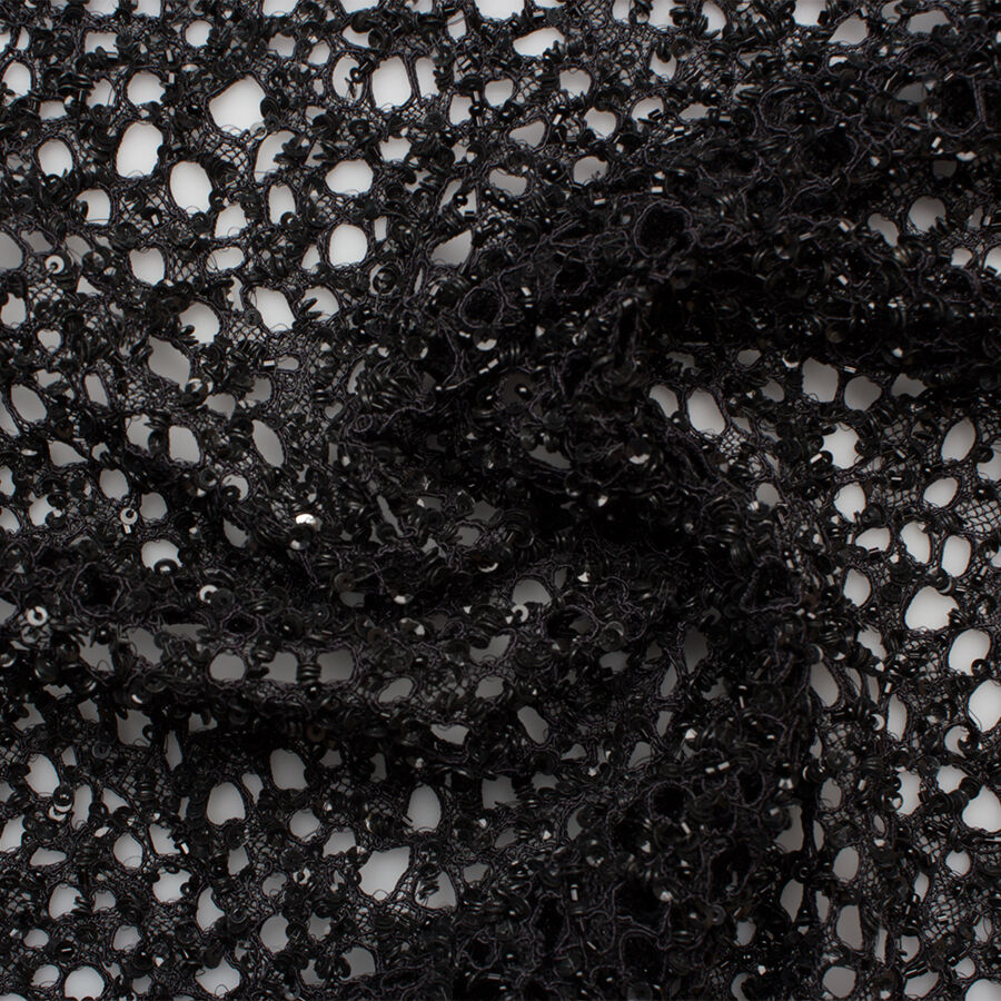 Black Fine Corded Sequinned Lace
