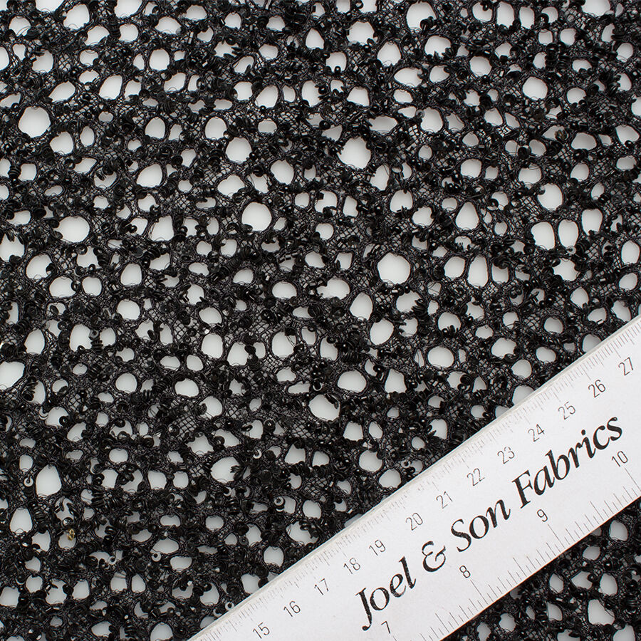 Black Fine Corded Sequinned Lace