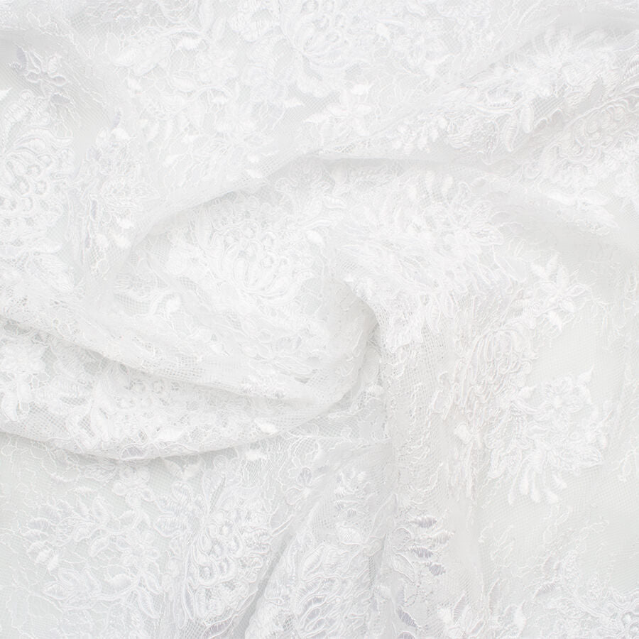 White Floral Corded Raschel Tulle