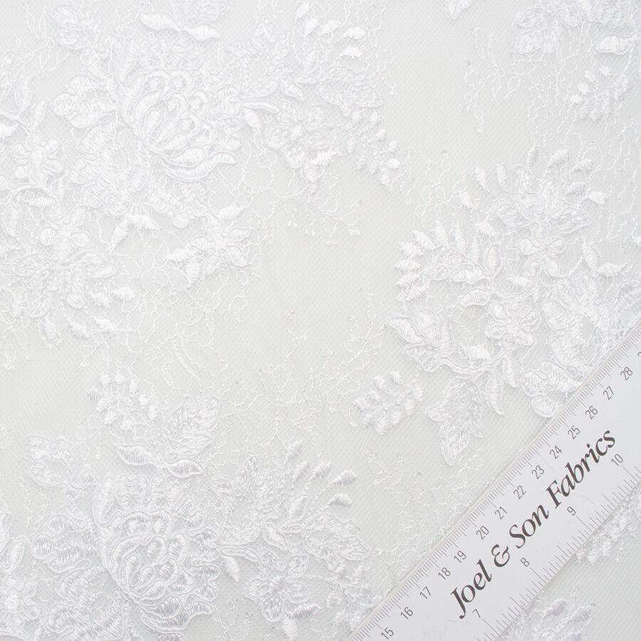 White Floral Corded Raschel Tulle