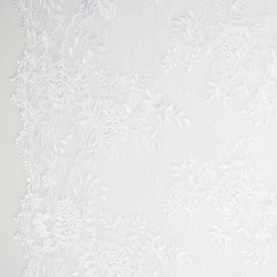 White Floral Corded Raschel Tulle