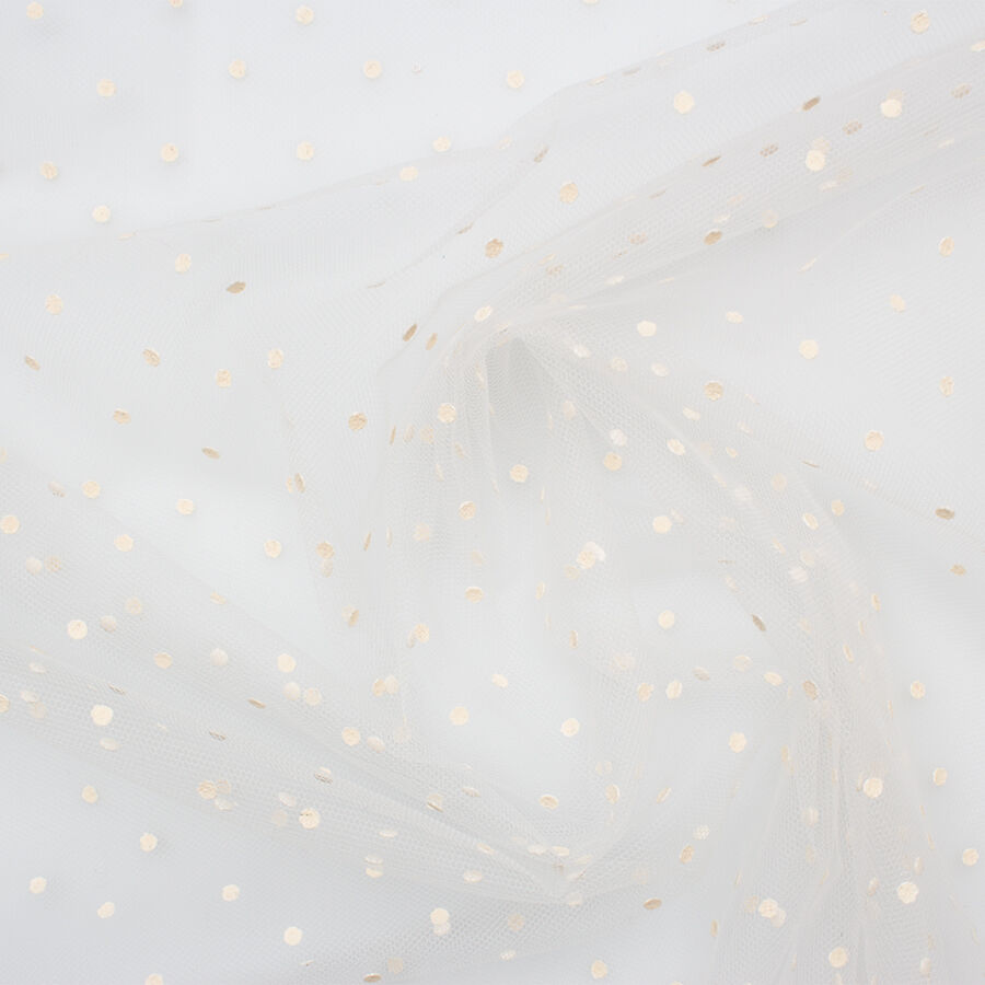 Off-White Flocked Spot Tulle