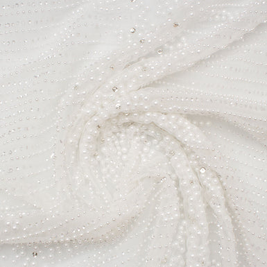 Off-White Pearl & Crystal Embellished Tulle (A 1.25m Piece)