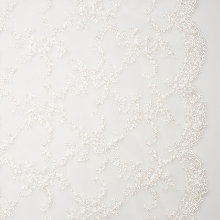 Off White Floral Beaded Embroidered Tulle