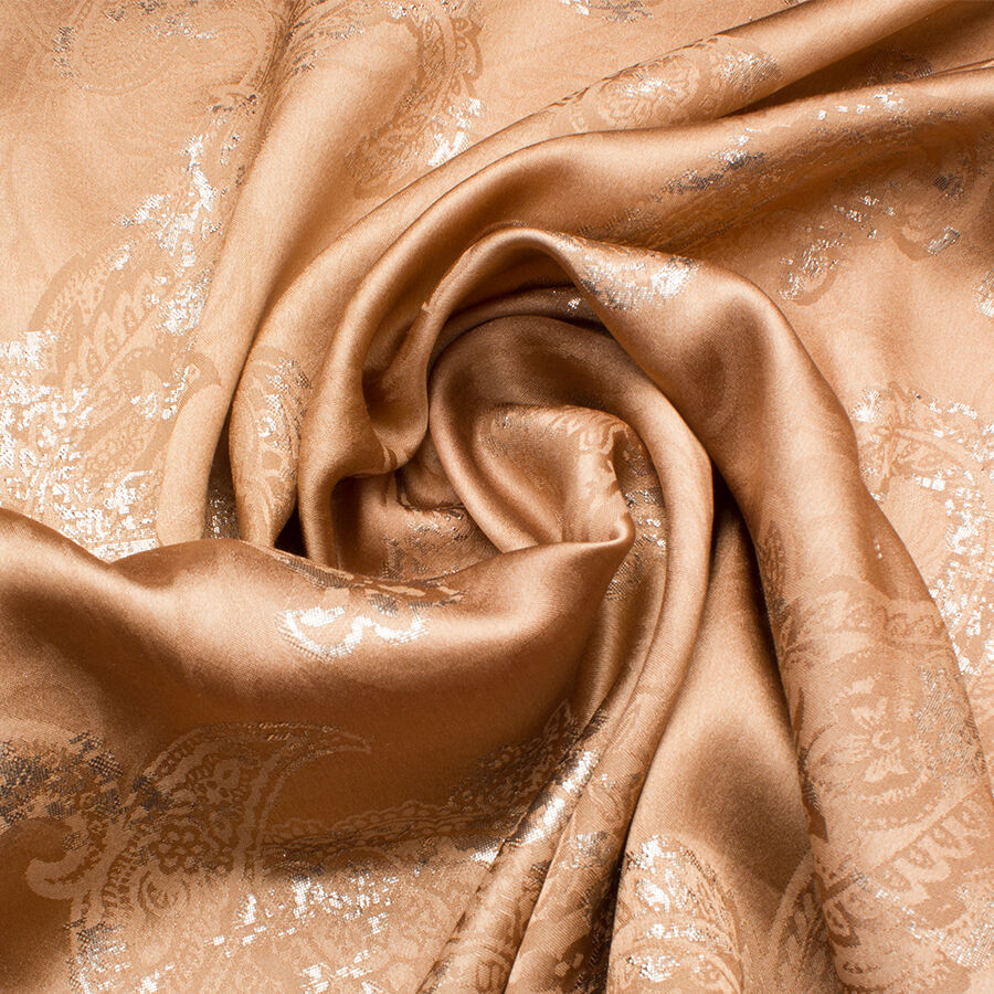 Caramel & White Gold Metallic Silk Jacquard