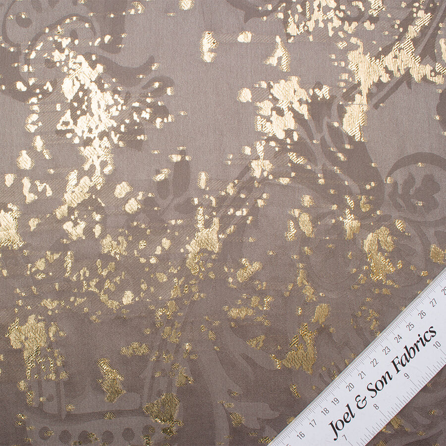Dark Taupe & Gold Metallic Silk Jacquard