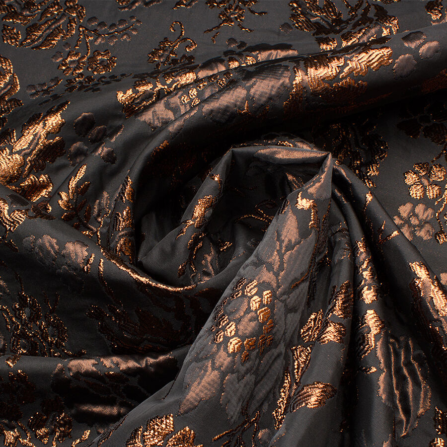 Bronze Metallic Floral Black Cloqué (A 2.45m Piece)