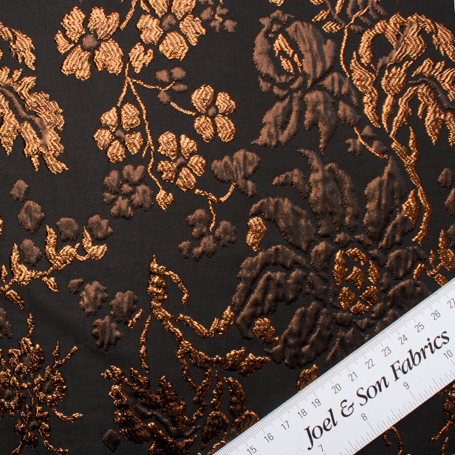 Bronze Metallic Floral Black Cloqué (A 2.45m Piece)