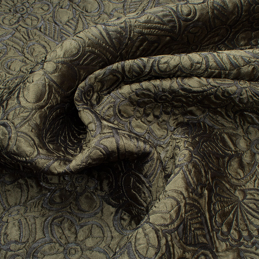 Khaki Green Large Floral Cloqué