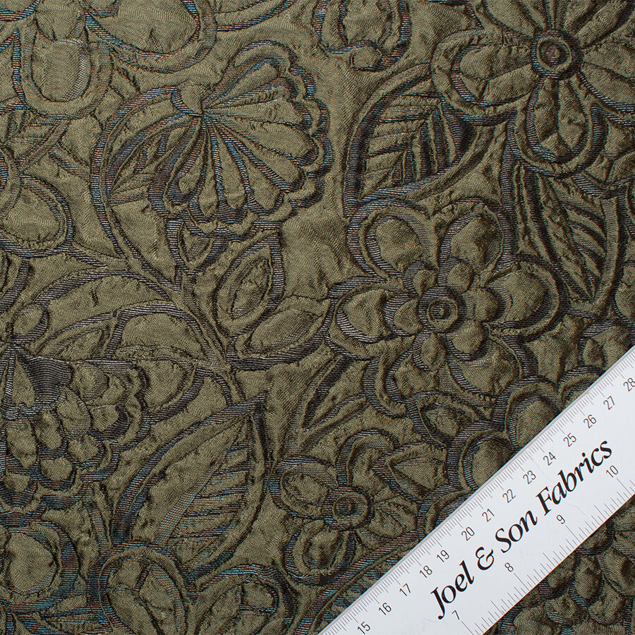 Khaki Green Large Floral Cloqué