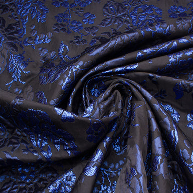 Electric Blue Metallic Floral Black Cloqué