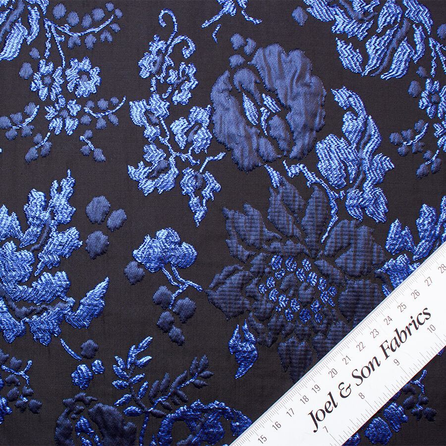 Electric Blue Metallic Floral Black Cloqué