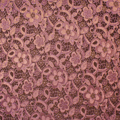 Metallic Pink & Brown Floral Lace Brocade (A 3.20m Piece)