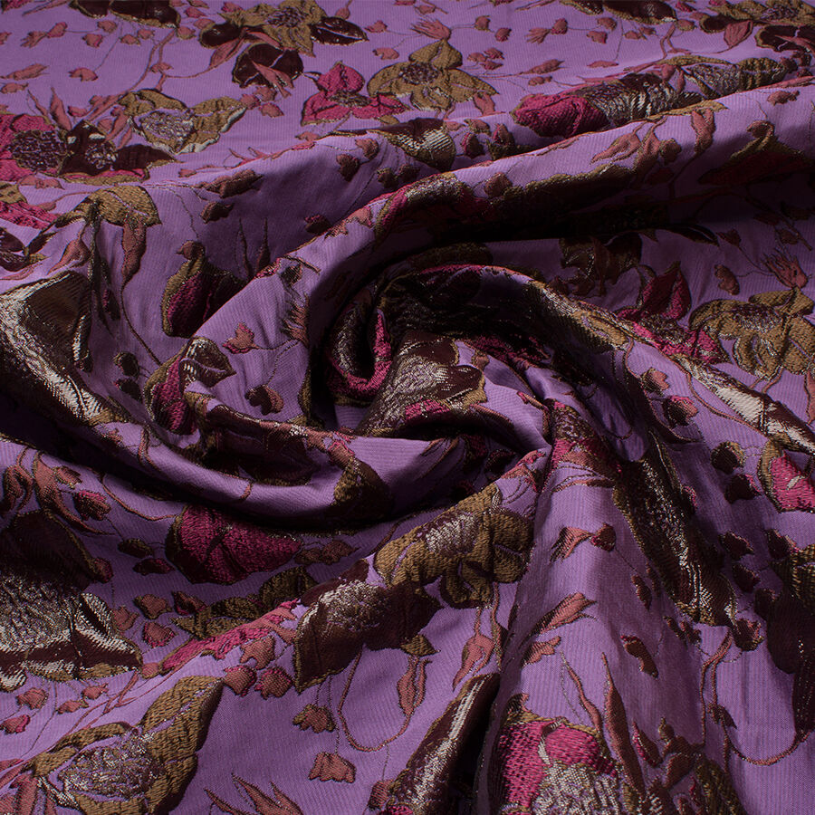 Metallic Brown Floral Purple Cloqué