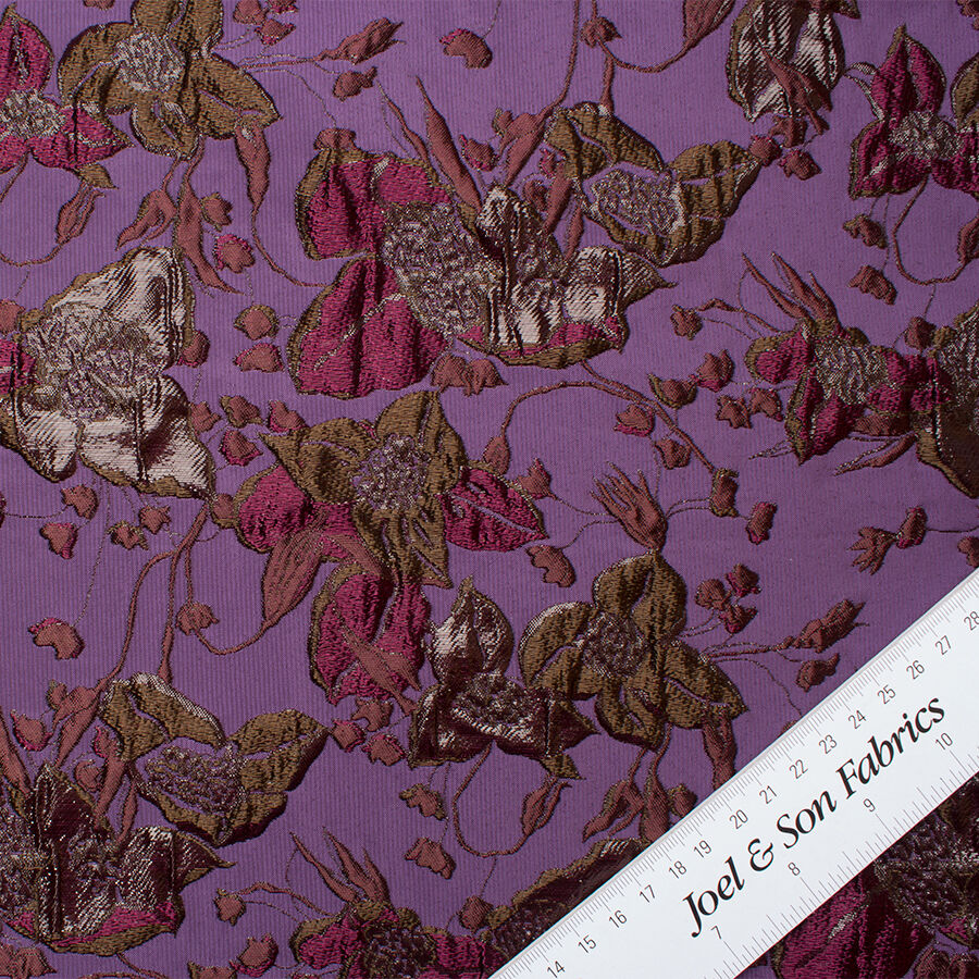 Metallic Brown Floral Purple Cloqué