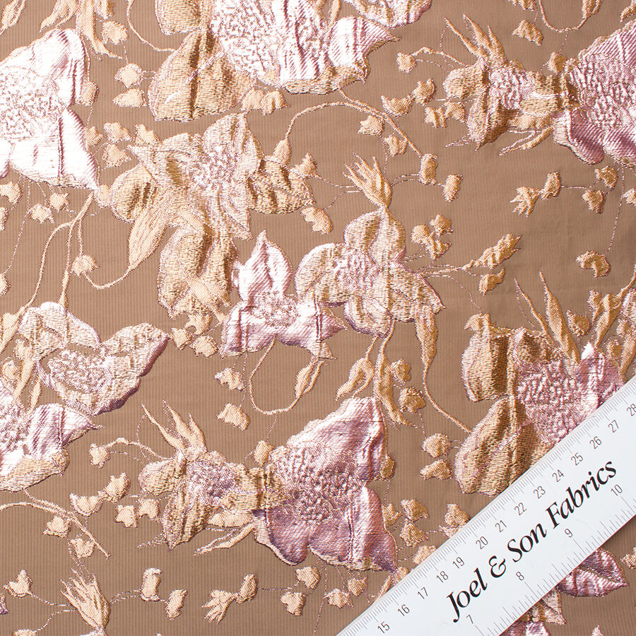 Metallic Pink & Deep Gold Floral Cloqué
