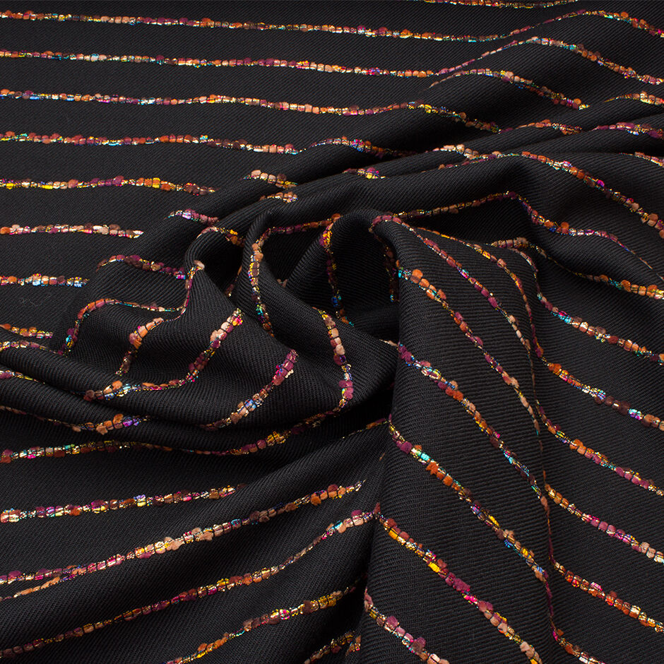 Black Pure Wool with Multi-Coloured Stripes