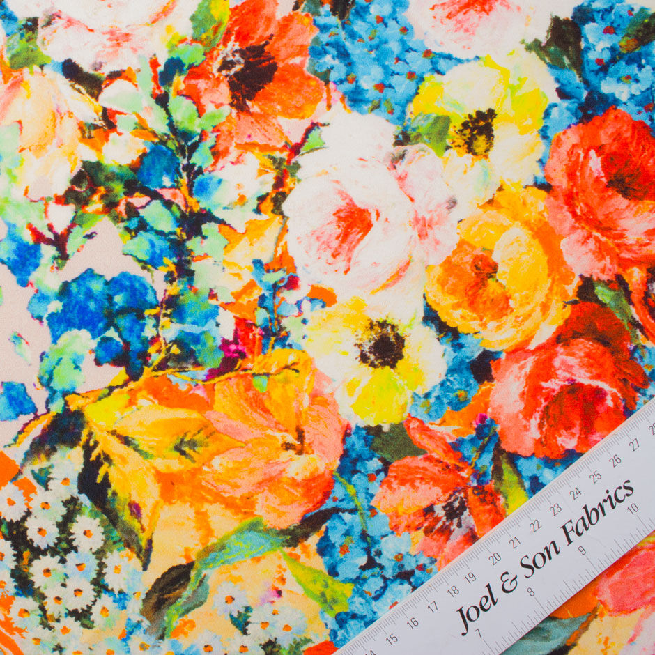 Bright Floral Printed Pink Silk Crêpe