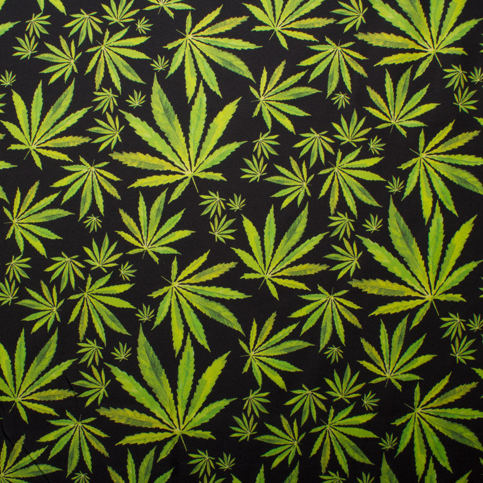 Cannabis Printed Black Silk Twill